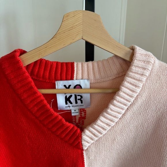 XOKR Kerri Rosenthal Women’s M Heart Colorblock V-Neck Knit Sweater Pullover NWT - Picture 1 of 10